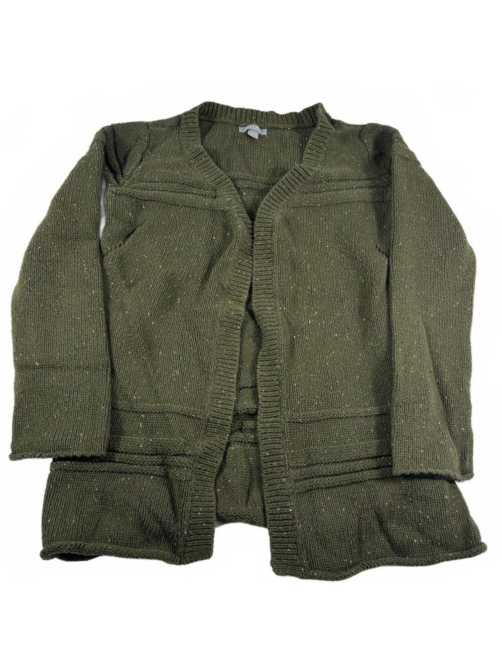 Vintage dELIA*s Women's Olive Green Chunky Knit Open-Front Cardigan Sweater L